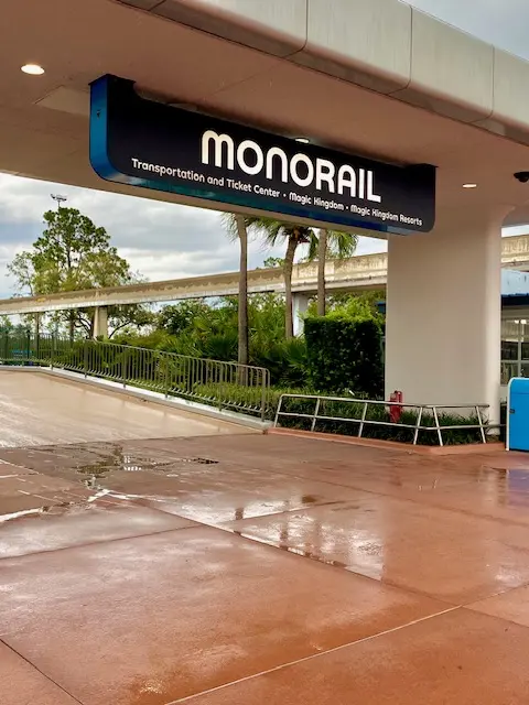 Disney Monorail station sign and platform