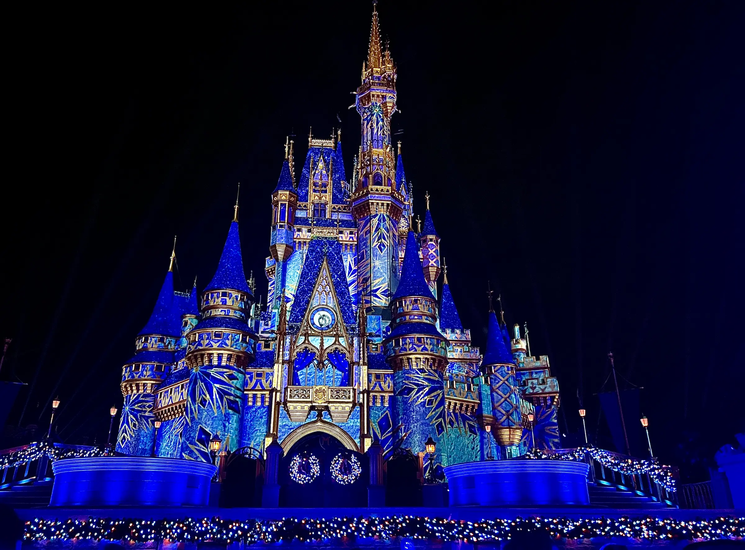 Cinderella Castle illuminated for a holiday celebration