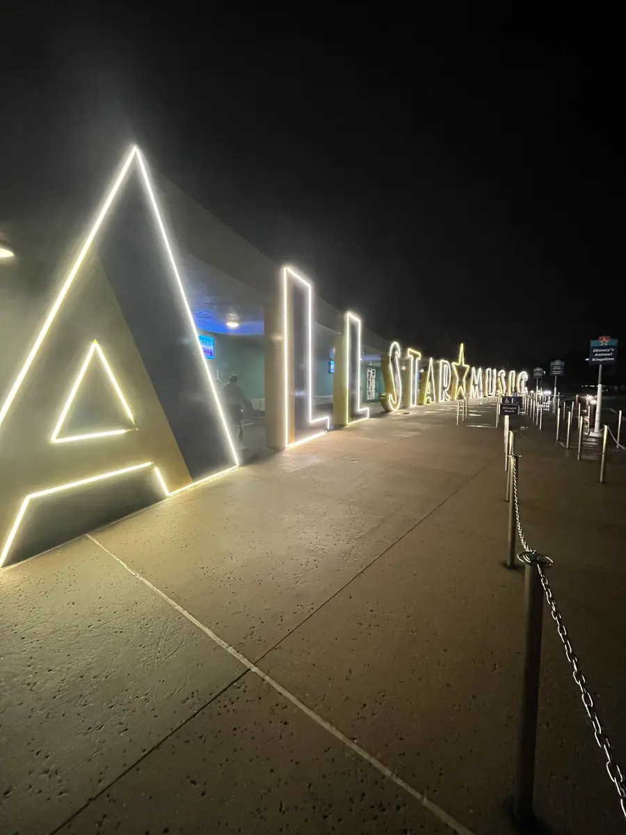 Illuminated All-Star Resort entrance letters