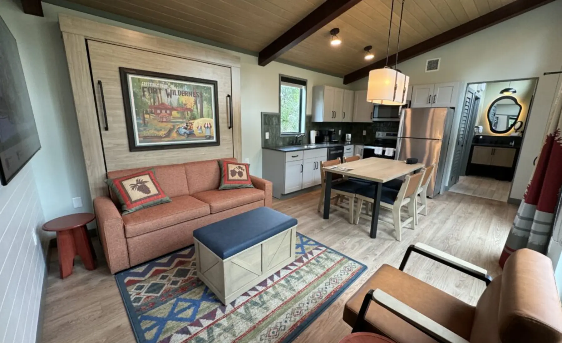 The bright interior of an updated cabin at Disney's Fort Wilderness Resort