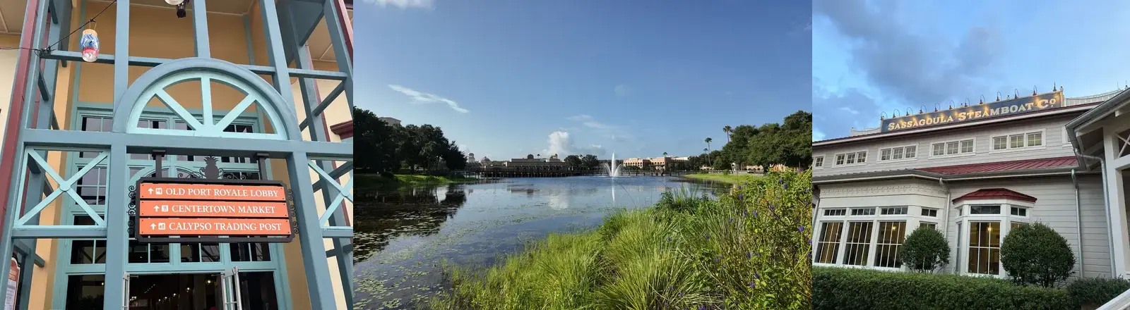 Disney Moderate Resort collage featuring Caribbean Beach, Coronado Springs and Port Orleans Riverside